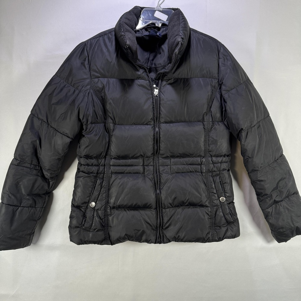 Lands End Puffer Jacket Kids Small 6-8 Black Down Full Zip Winter Coat